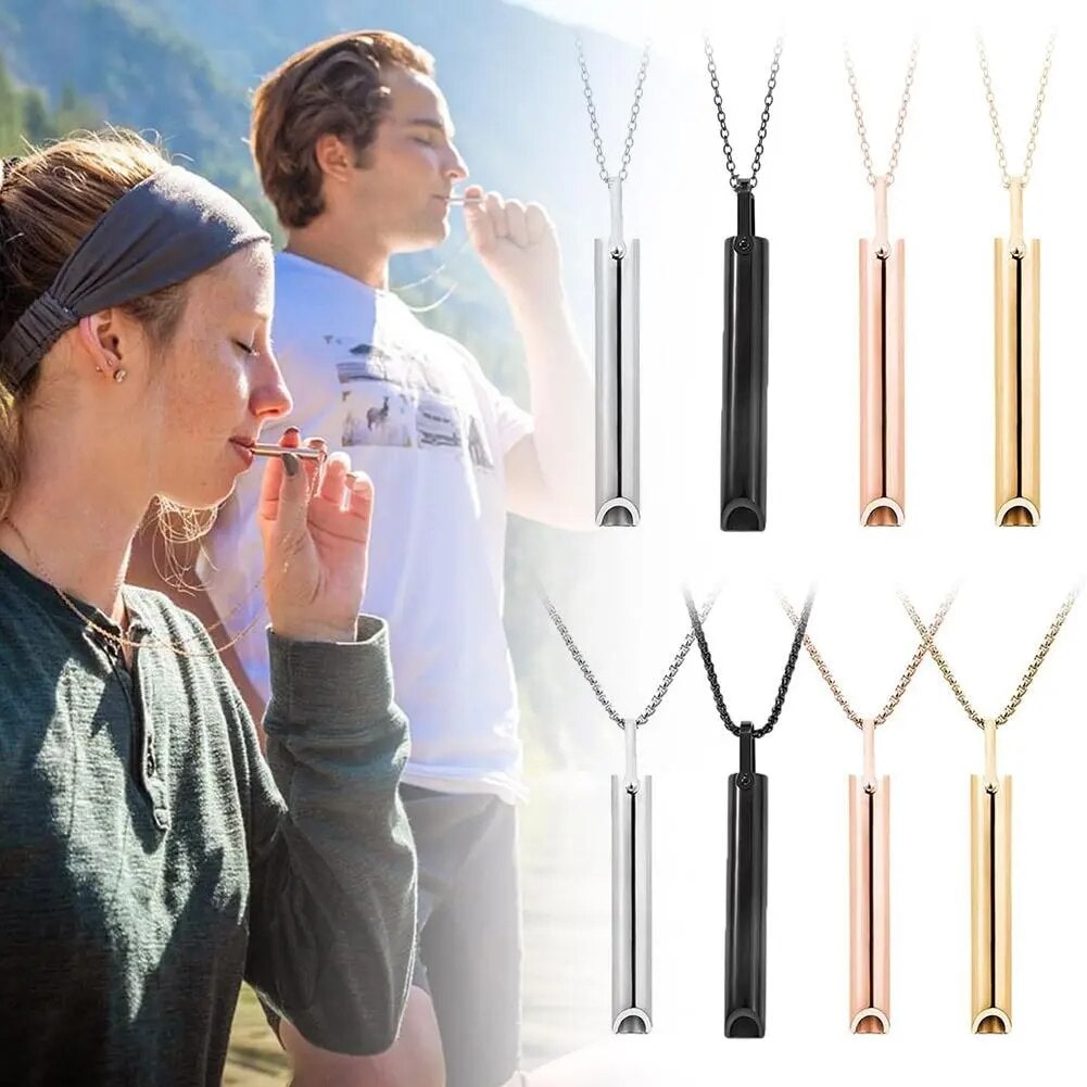 Breathing Necklace for Stress Relief and Anxiety with Hollow Metal Tube Pendant - Image 1