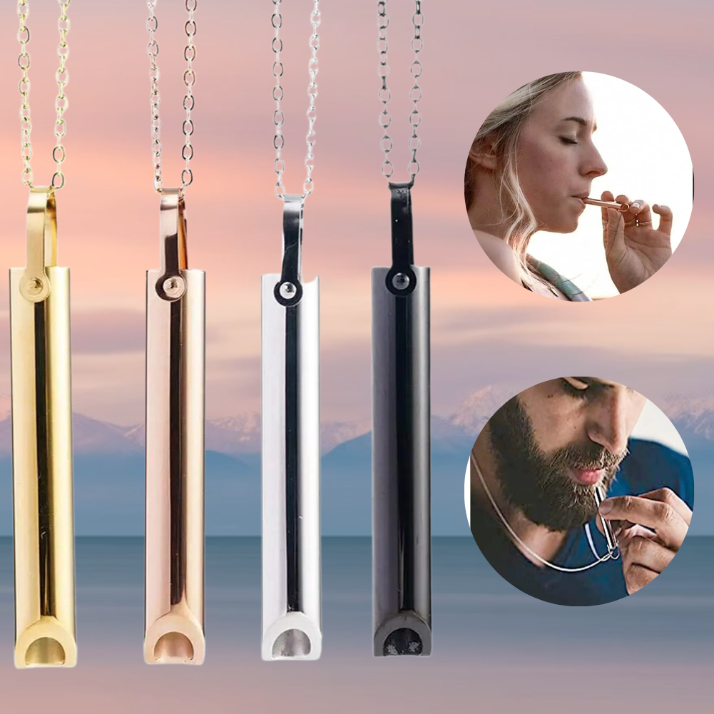 Breathing Necklace for Stress Relief and Anxiety with Hollow Metal Tube Pendant - Image 2