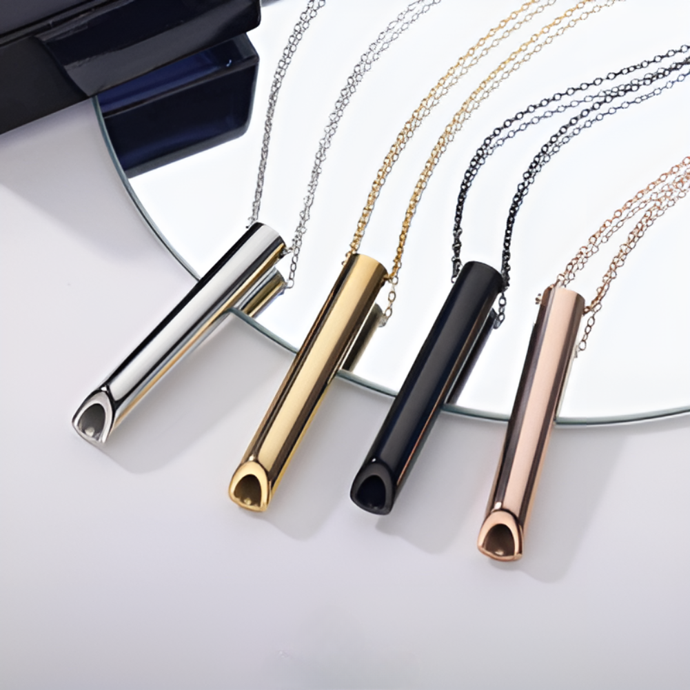 Breathing Necklace for Stress Relief and Anxiety with Hollow Metal Tube Pendant - Image 3