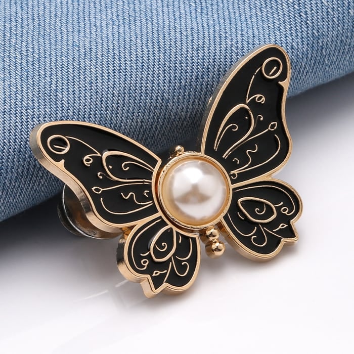 Butterfly Jeans Waist Tightener Clips with Pearl Center and No-Sew Pin - Image 1