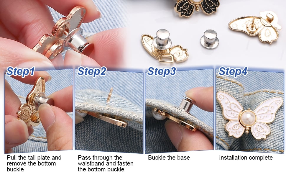 Butterfly Jeans Waist Tightener Clips with Pearl Center and No-Sew Pin - Image 10