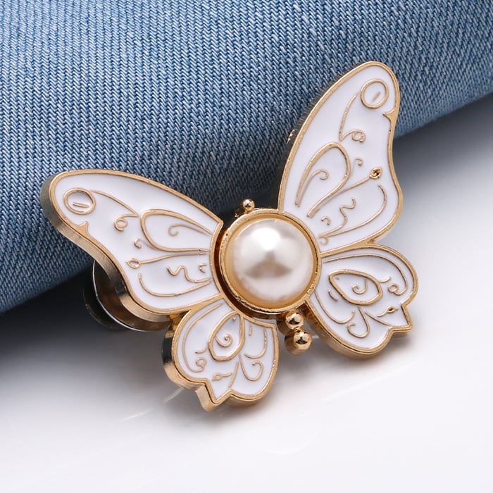 Butterfly Jeans Waist Tightener Clips with Pearl Center and No-Sew Pin - Image 2