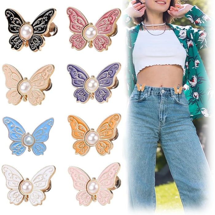 Butterfly Jeans Waist Tightener Clips with Pearl Center and No-Sew Pin - Image 8