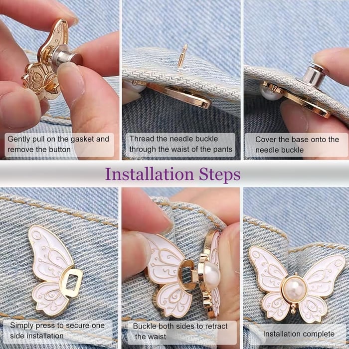 Butterfly Jeans Waist Tightener Clips with Pearl Center and No-Sew Pin - Image 9