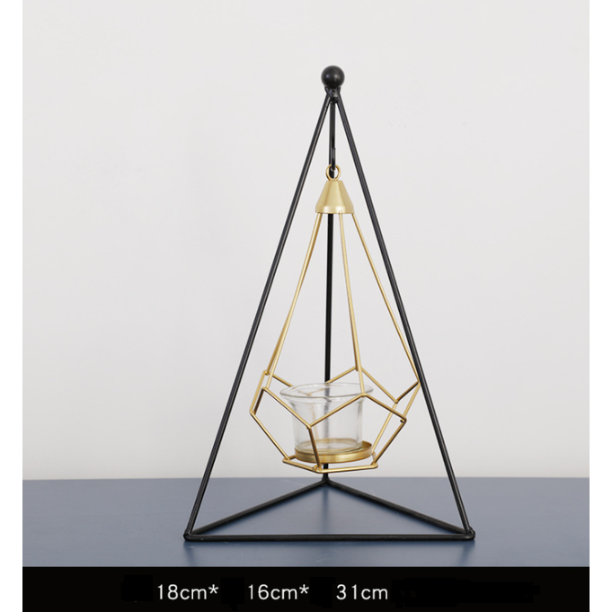 Candle Holder Wall Mounted Sconce with Geometric Gold Metal Frame and T Light Tealight Cup - Image 2