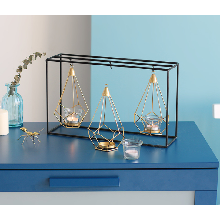 Candle Holder Wall Mounted Sconce with Geometric Gold Metal Frame and T Light Tealight Cup - Image 4