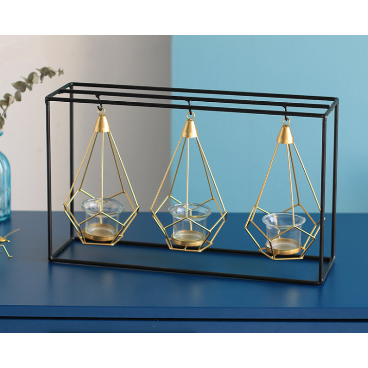 Candle Holder Wall Mounted Sconce with Geometric Gold Metal Frame and T Light Tealight Cup - Image 5