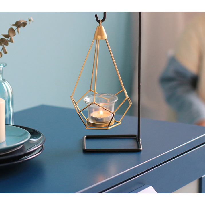 Candle Holder Wall Mounted Sconce with Geometric Gold Metal Frame and T Light Tealight Cup - Image 6