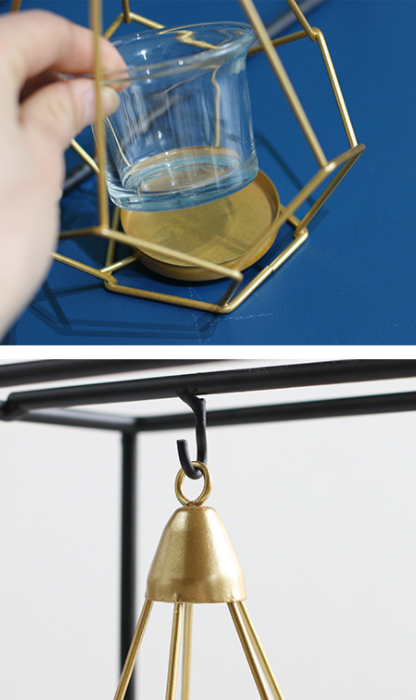 Candle Holder Wall Mounted Sconce with Geometric Gold Metal Frame and T Light Tealight Cup - Image 7