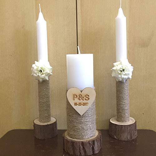 Candles and Holders Set with Taper and Pillar for Rustic Wooden Unity with Jute Twine - Image 4