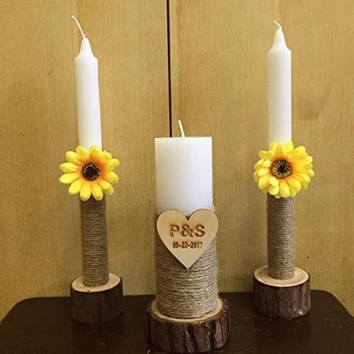 Candles and Holders Set with Taper and Pillar for Rustic Wooden Unity with Jute Twine - Image 7