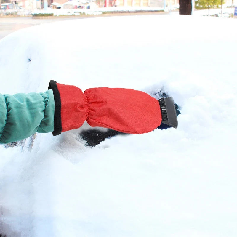 Car Ice Scraper Mitt with Fleece Lining and Elastic Wrist Band for Windshield - Image 1