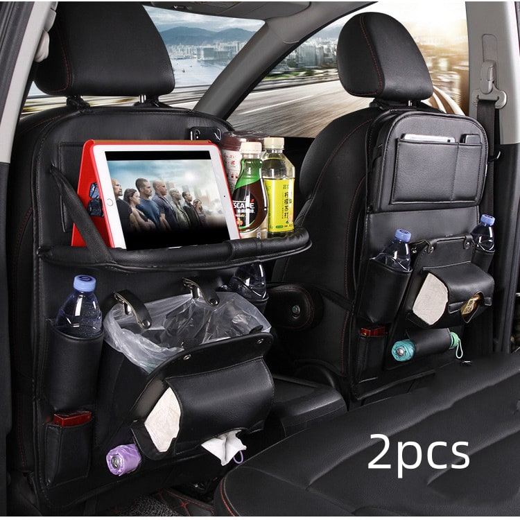 Car Seat Organizer with Fold-Down Tray Faux Leather Back with Tablet Holder and Trash Bin - Image 10