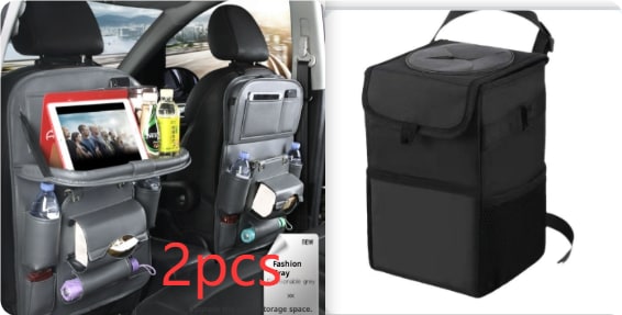 Car Seat Organizer with Fold-Down Tray Faux Leather Back with Tablet Holder and Trash Bin - Image 11