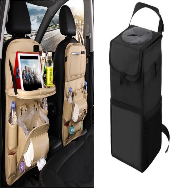 Car Seat Organizer with Fold-Down Tray Faux Leather Back with Tablet Holder and Trash Bin - Image 13