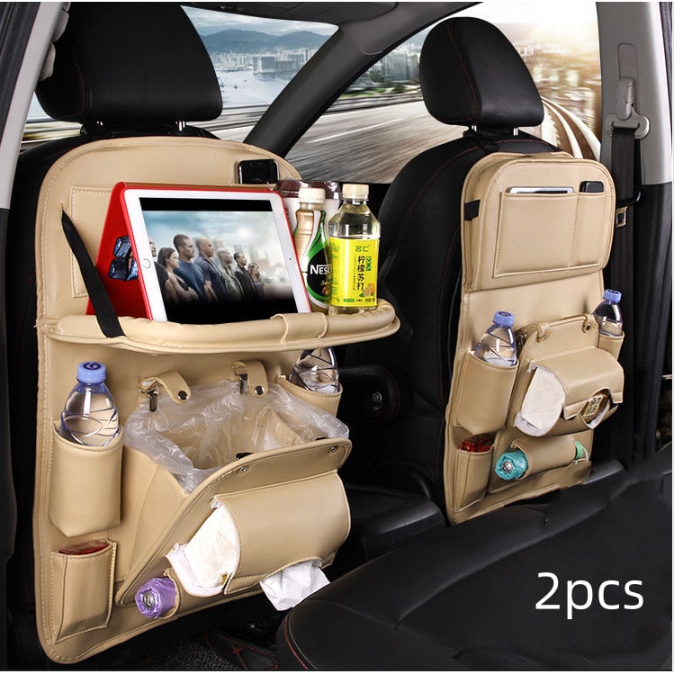 Car Seat Organizer with Fold-Down Tray Faux Leather Back with Tablet Holder and Trash Bin - Image 15