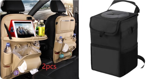 Car Seat Organizer with Fold-Down Tray Faux Leather Back with Tablet Holder and Trash Bin - Image 16