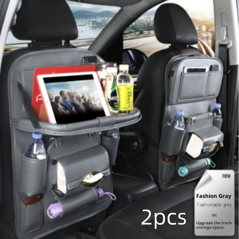 Car Seat Organizer with Fold-Down Tray Faux Leather Back with Tablet Holder and Trash Bin - Image 18