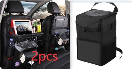 Car Seat Organizer with Fold-Down Tray Faux Leather Back with Tablet Holder and Trash Bin - Image 19