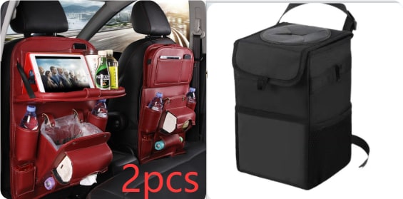 Car Seat Organizer with Fold-Down Tray Faux Leather Back with Tablet Holder and Trash Bin - Image 2