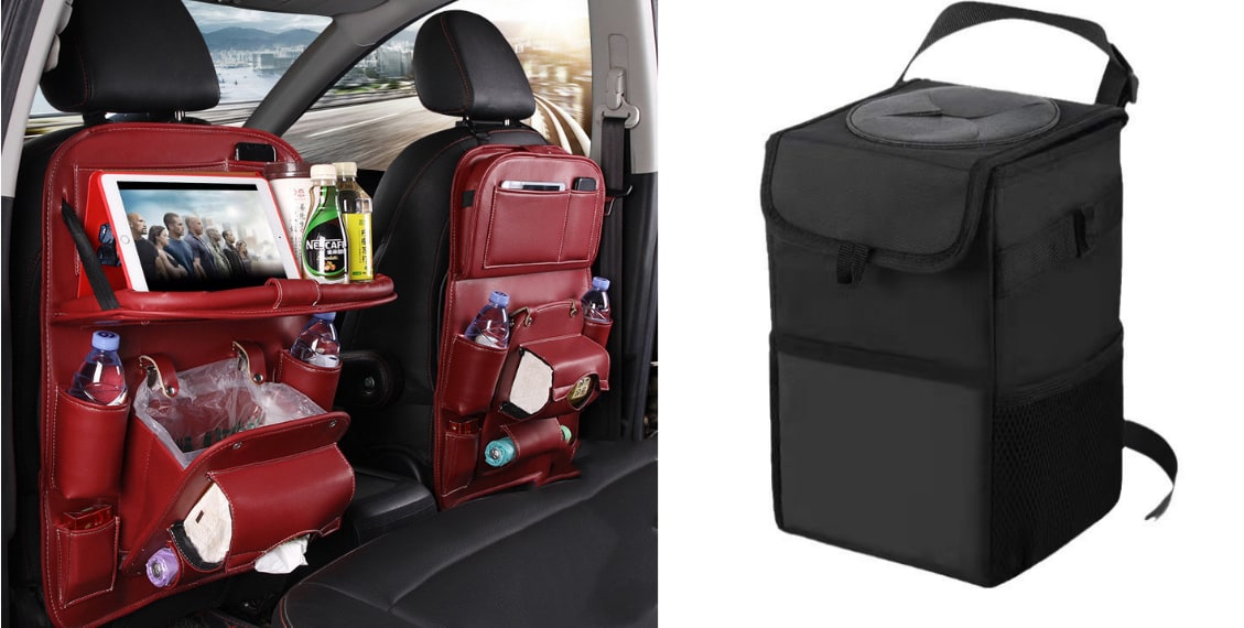 Car Seat Organizer with Fold-Down Tray Faux Leather Back with Tablet Holder and Trash Bin - Image 20