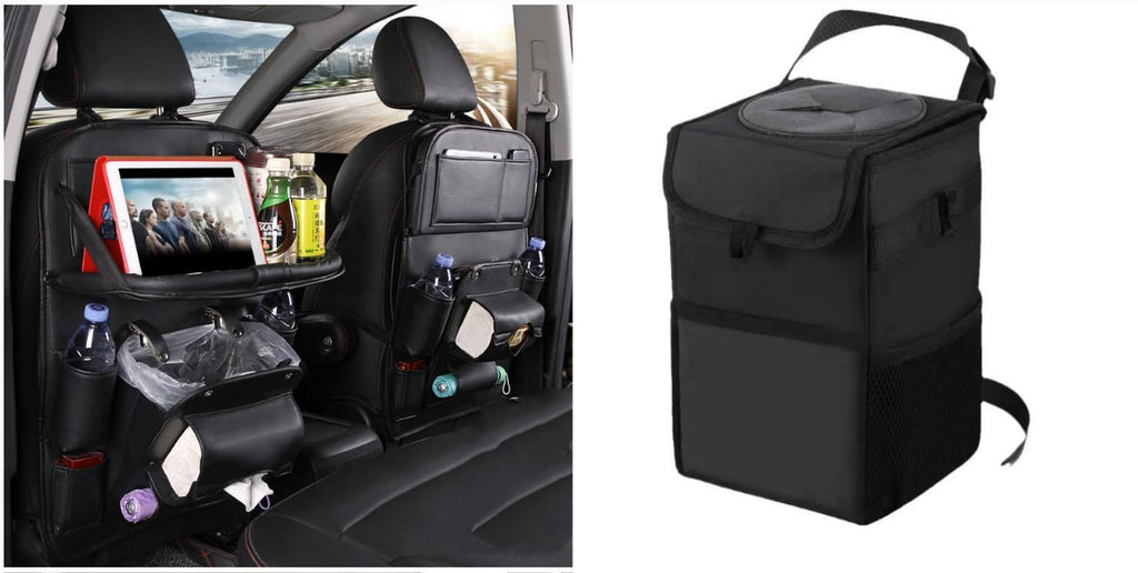 Car Seat Organizer with Fold-Down Tray Faux Leather Back with Tablet Holder and Trash Bin - Image 22