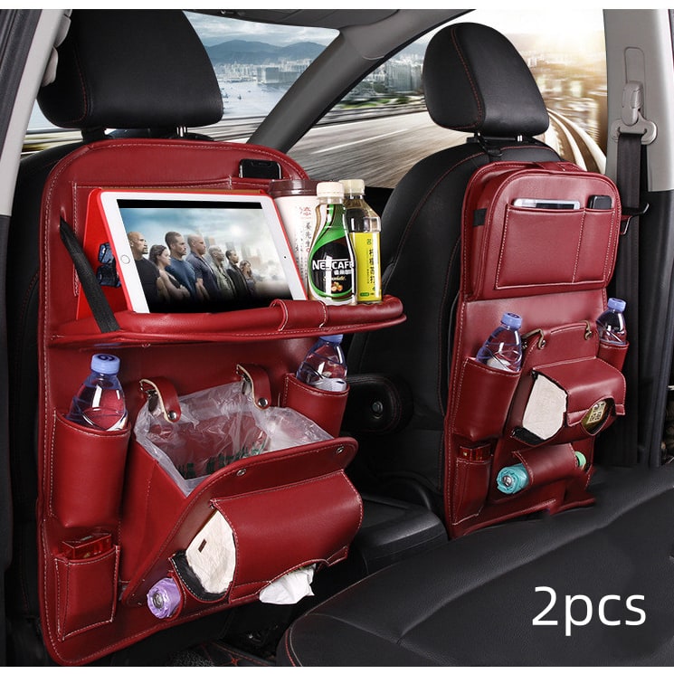 Car Seat Organizer with Fold-Down Tray Faux Leather Back with Tablet Holder and Trash Bin - Image 24