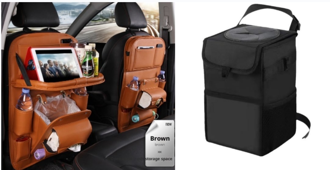 Car Seat Organizer with Fold-Down Tray Faux Leather Back with Tablet Holder and Trash Bin - Image 27