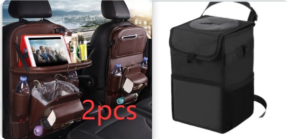 Car Seat Organizer with Fold-Down Tray Faux Leather Back with Tablet Holder and Trash Bin - Image 3