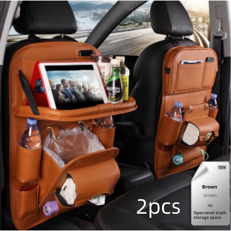 Car Seat Organizer with Fold-Down Tray Faux Leather Back with Tablet Holder and Trash Bin - Image 7