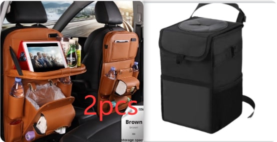 Car Seat Organizer with Fold-Down Tray Faux Leather Back with Tablet Holder and Trash Bin - Image 8