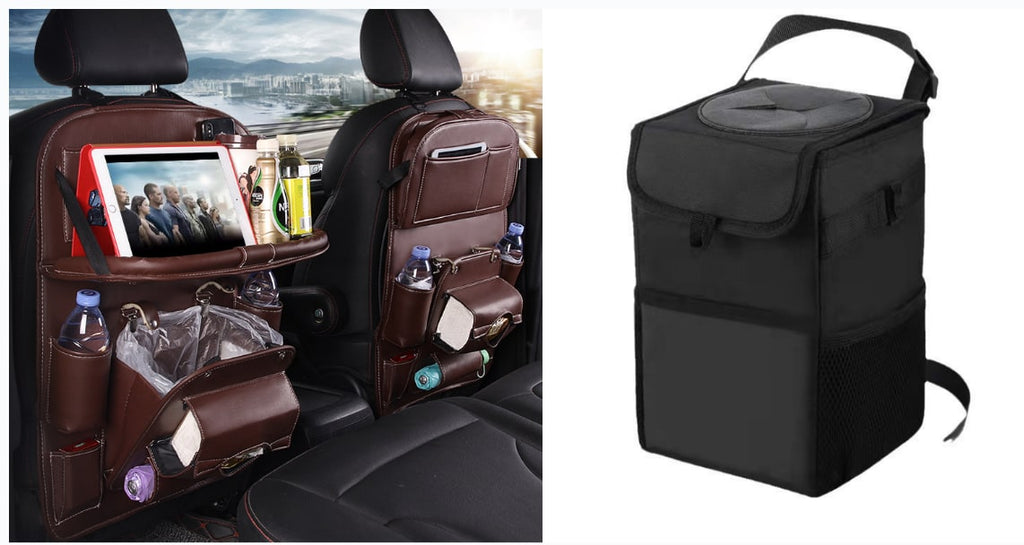 Car Seat Organizer with Fold-Down Tray Faux Leather Back with Tablet Holder and Trash Bin - Image 9