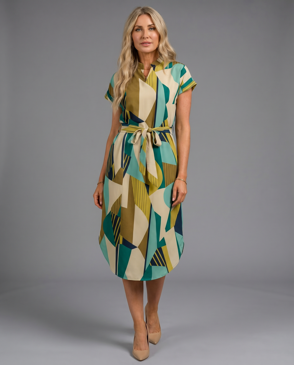 Casual V-Neck Short Sleeve T-Shirt Midi Dress for Everyday