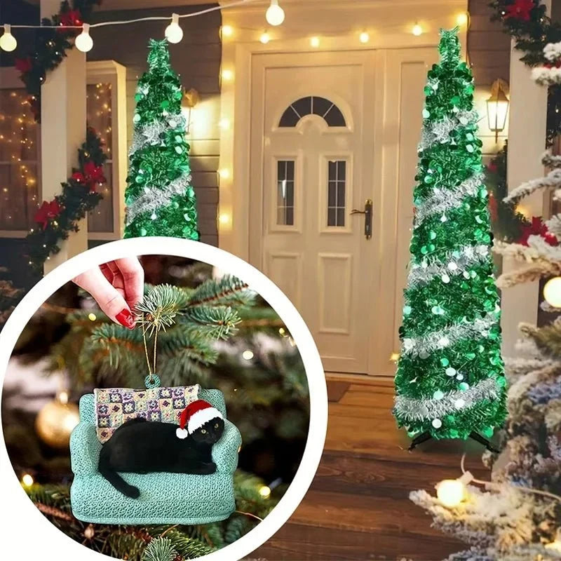 Cat Christmas Ornament with Black Design and Acrylic Disc Pendant for Tree Decoration - Image 5