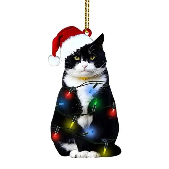 Cat Christmas Ornament with Black Design and Acrylic Disc Pendant for Tree Decoration - Image 7