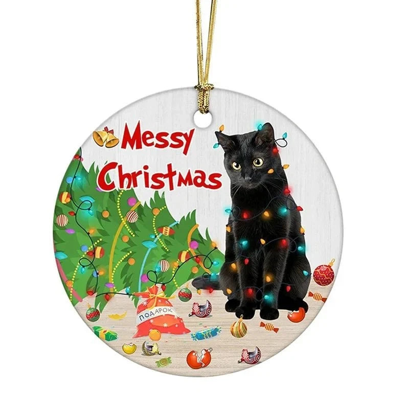 Cat Christmas Ornament with Black Design and Acrylic Disc Pendant for Tree Decoration - Image 9