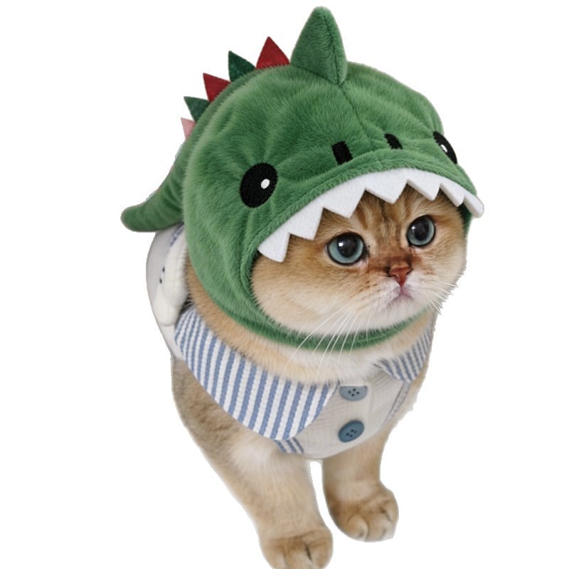 Cat Hat with Plush Dinosaur Costume Design Soft Stuffed Horn In A Drawing - Image 1