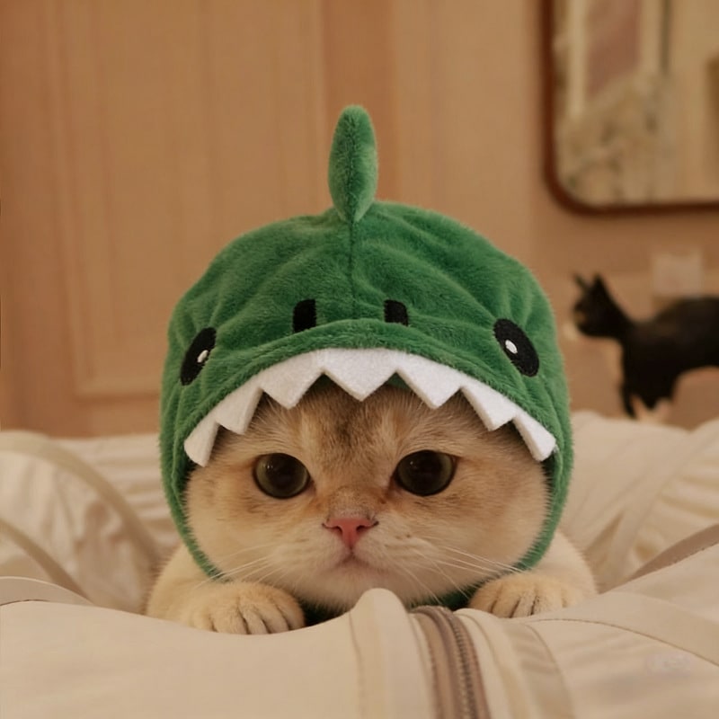 Cat Hat with Plush Dinosaur Costume Design Soft Stuffed Horn In A Drawing - Image 10