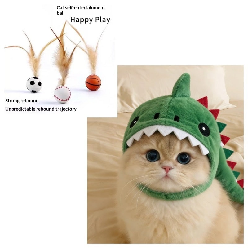 Cat Hat with Plush Dinosaur Costume Design Soft Stuffed Horn In A Drawing - Image 9