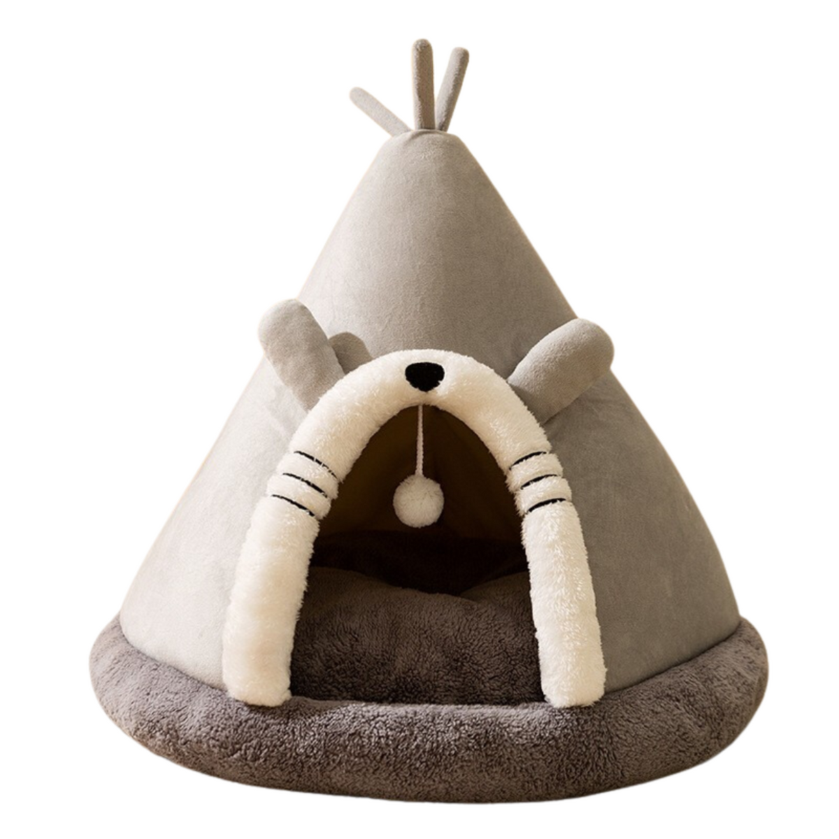 Cat Tent Bed and Self Warming Cave with Fleece Plush Fabric and Hanging Toy Heated Outdoor - Image 3