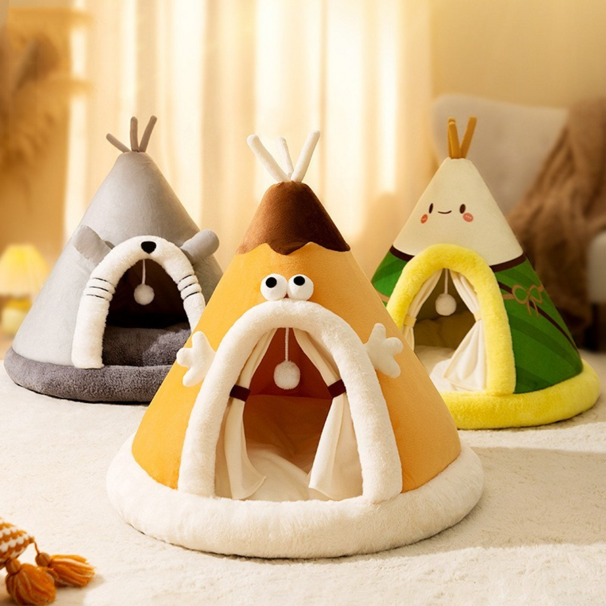 Cat Tent Bed and Self Warming Cave with Fleece Plush Fabric and Hanging Toy Heated Outdoor - Image 5