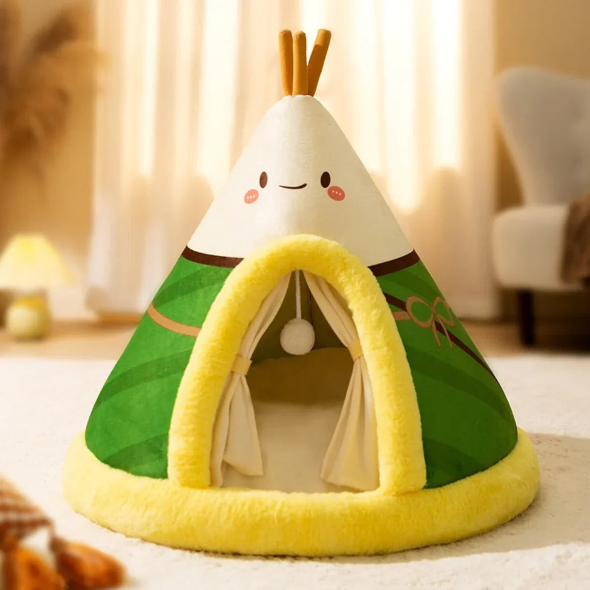 Cat Tent Bed and Self Warming Cave with Fleece Plush Fabric and Hanging Toy Heated Outdoor - Image 7