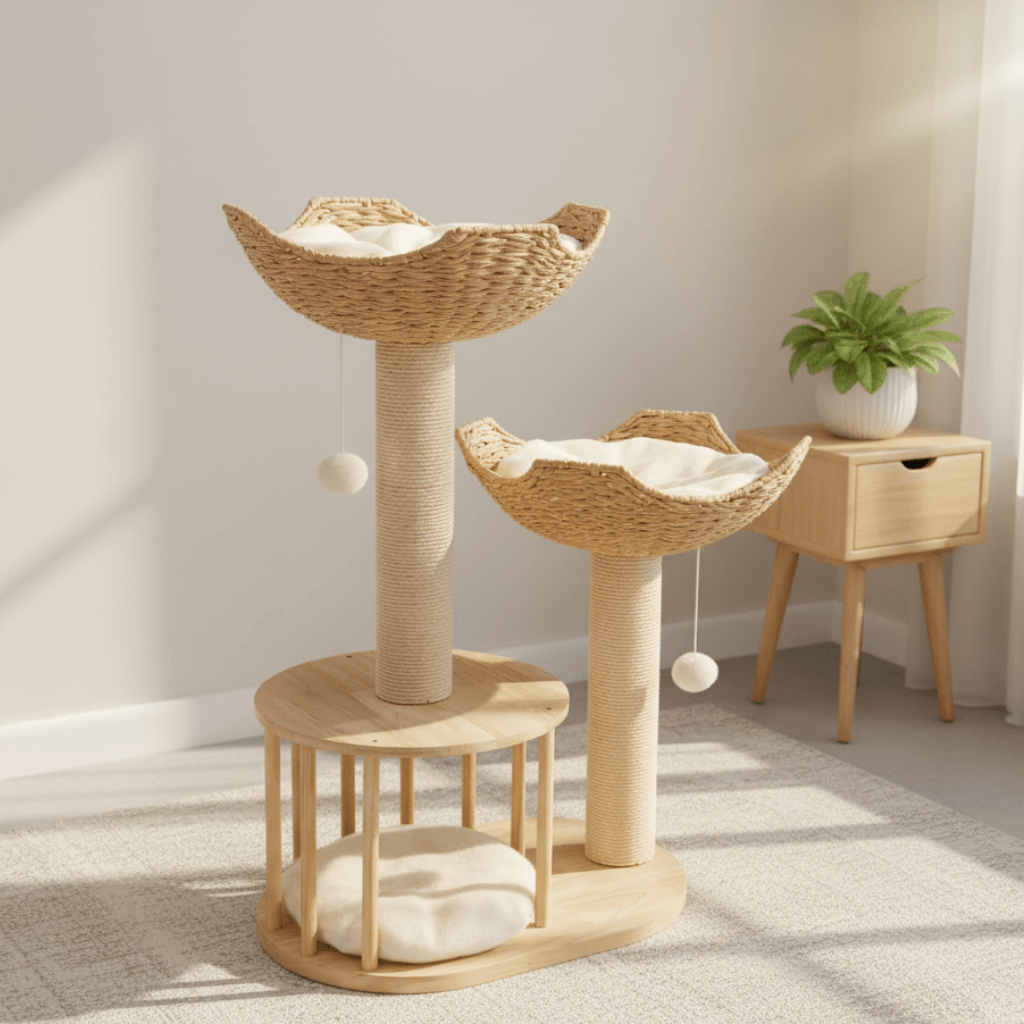Cat Tree and Condo Tower with Sisal Scratching Posts and Woven Baskets Floor To Ceiling - Image 1