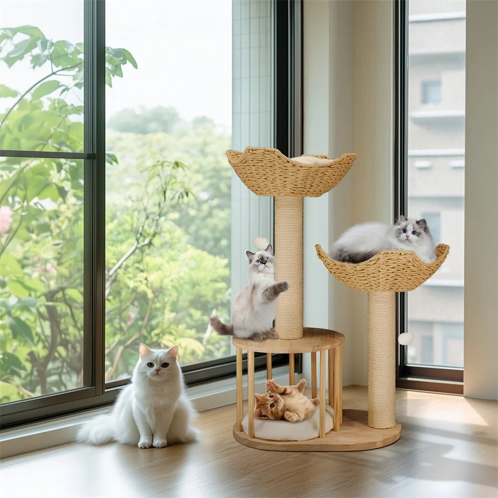 Cat Tree and Condo Tower with Sisal Scratching Posts and Woven Baskets Floor To Ceiling - Image 6