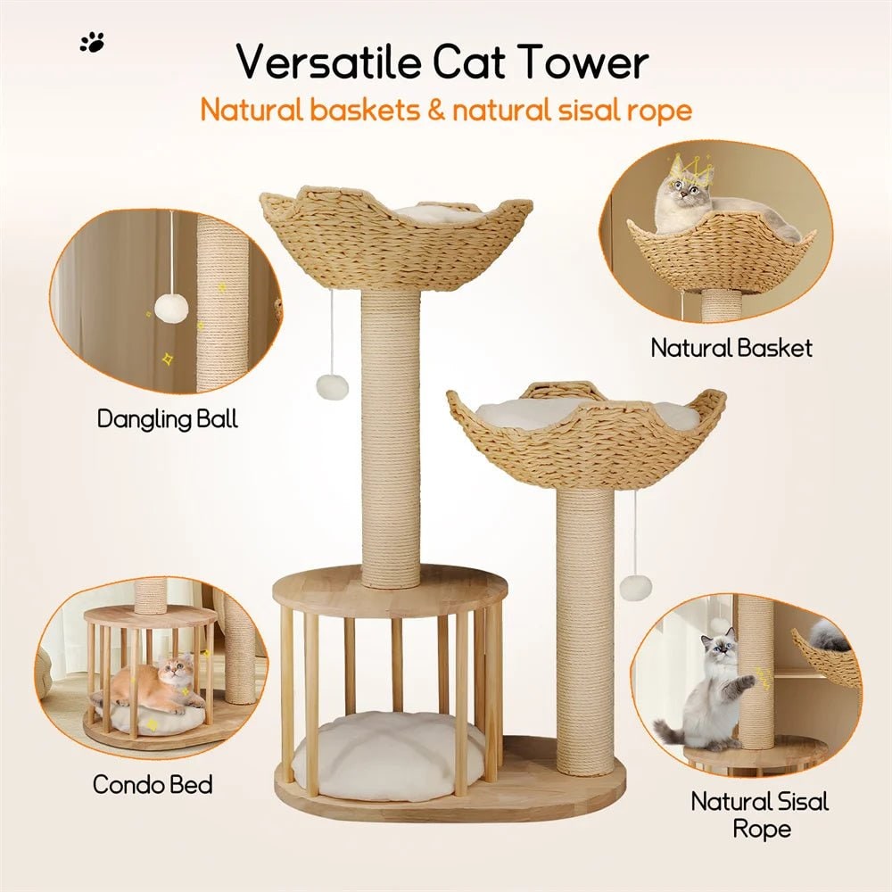 Cat Tree and Condo Tower with Sisal Scratching Posts and Woven Baskets Floor To Ceiling - Image 7