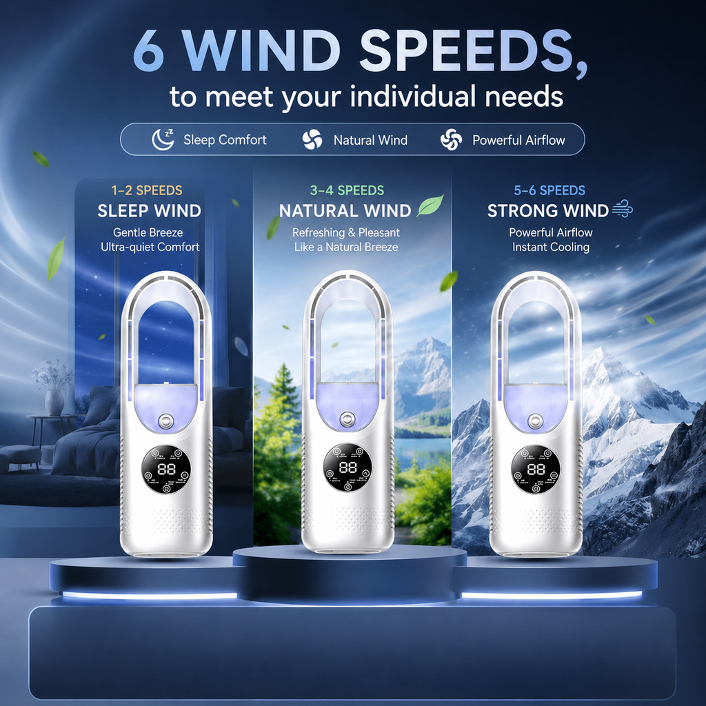 Quiet Bladeless Tower Fan with Adjustable Airflow