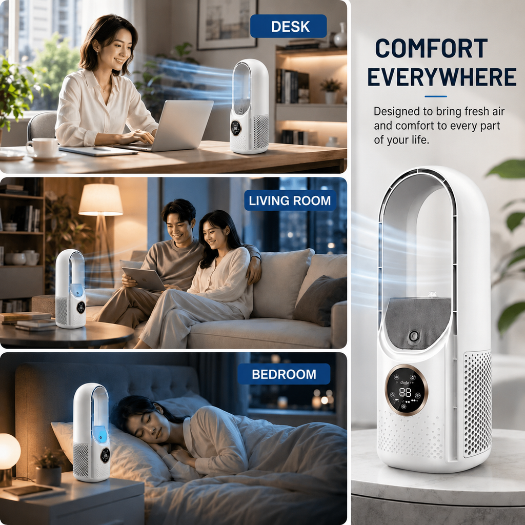 Quiet Bladeless Tower Fan with Adjustable Airflow