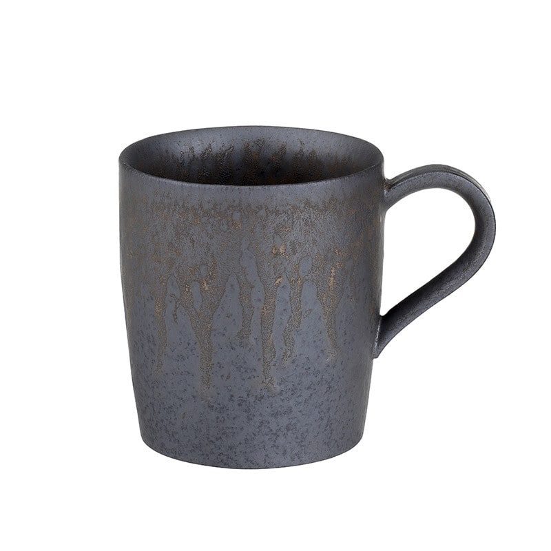 Ceramic and Stoneware Coffee Cup Set with Metallic Glaze and Saucer Handmade Textured Finish - Image 1