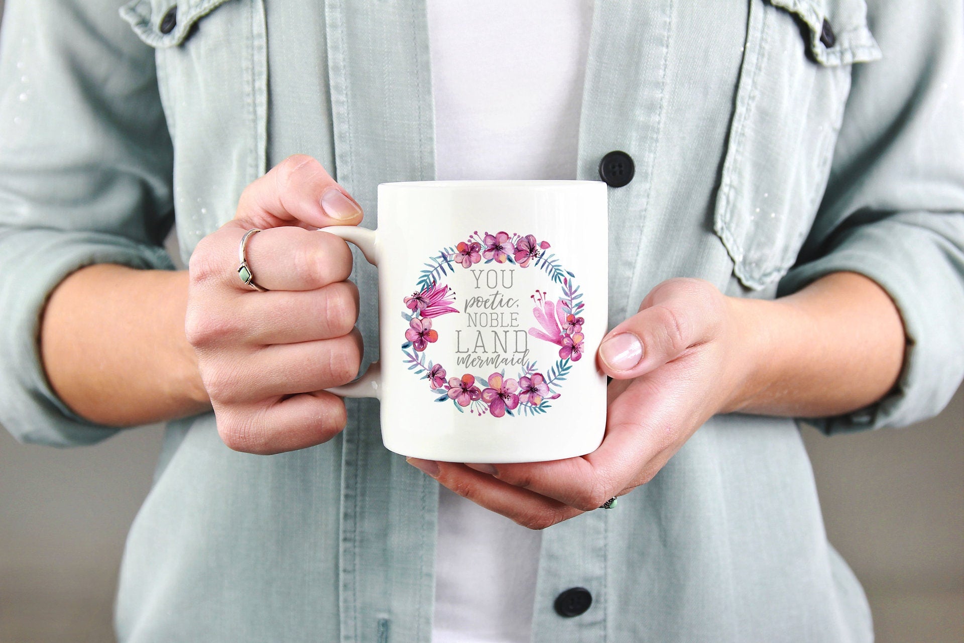 Ceramic Coffee Mug 8 Oz with Floral Wreath Print and Inspirational Quote Custom Photo - Image 3