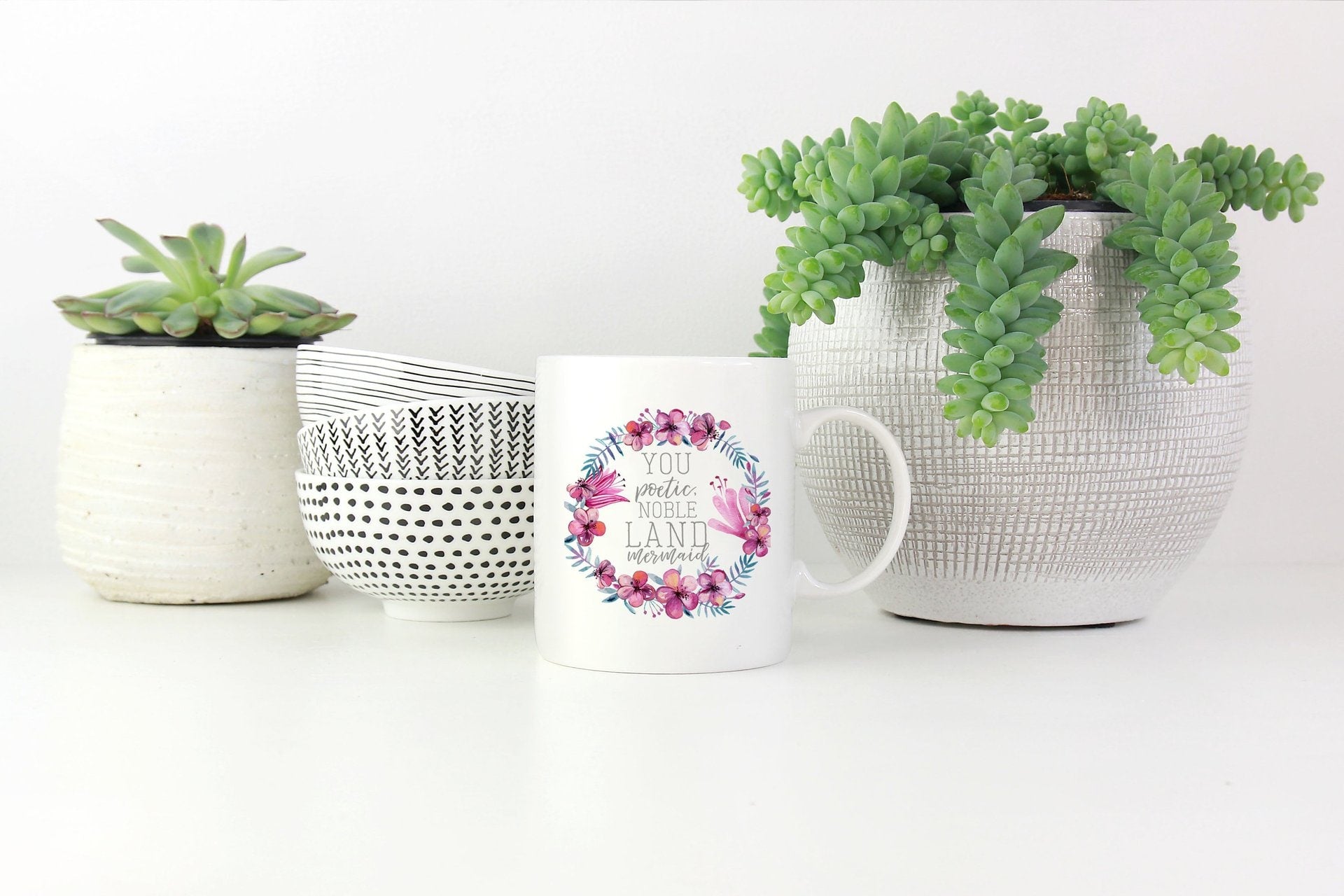 Ceramic Coffee Mug 8 Oz with Floral Wreath Print and Inspirational Quote Custom Photo - Image 4